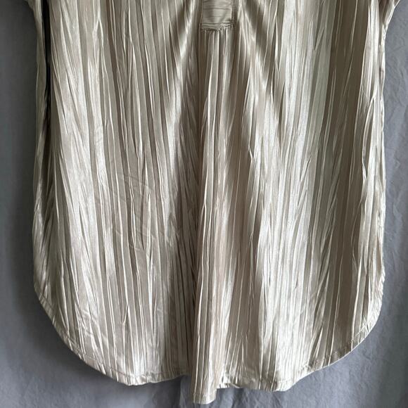 Vintage 80s Gold Crinkle Blouse Tunic Top Pleated Satin Minimalist L/XL No Tags - Picture 3 of 9